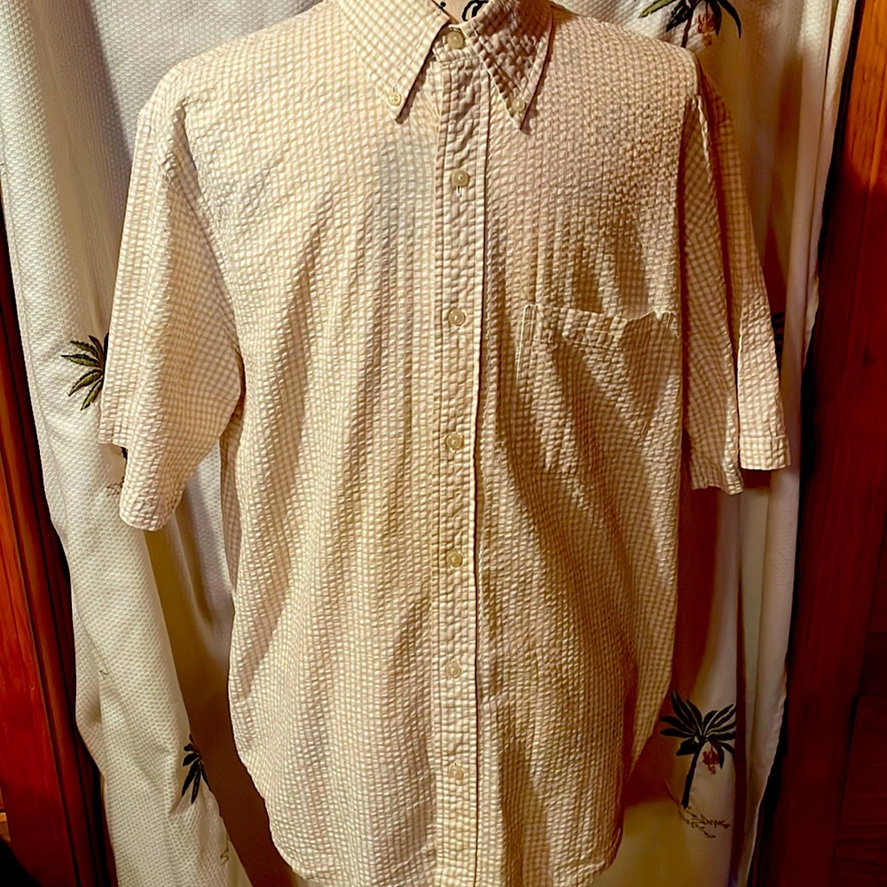 Men’s Lands End Seersucker Shirt, Medium - Picture 1 of 2